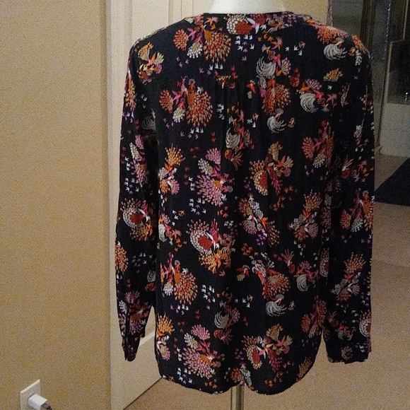Conversations by Anthropologie black bird & floral print blouse size 4 - Picture 3 of 8